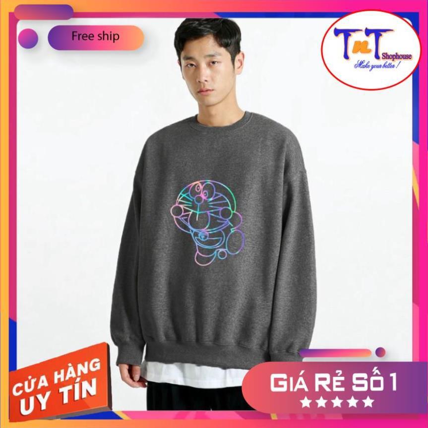 AS16 Áo Sweater Unisex ️/Áo nỉ Ulzzang phản quang unisex dài tay nam nữ - Doremon Lè Lưỡi