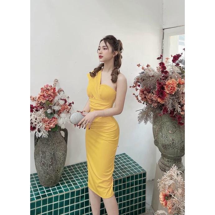 Đầm body nữ lệch vai xếp ly eo sang chảnh với 4 màu sắc thích hợp cho nàng dạ tiệc