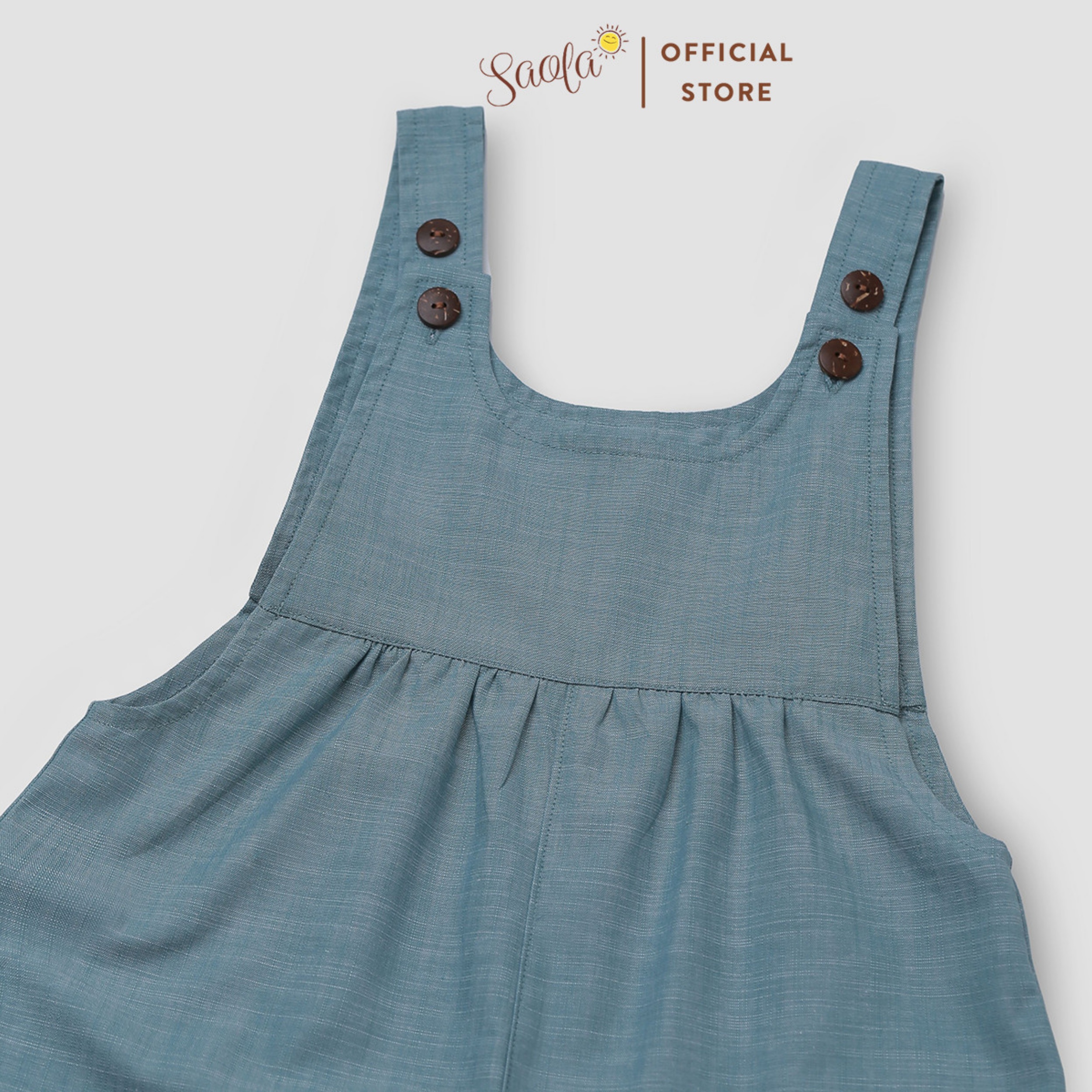 Bộ áo liền quần linen cài nút cho bé - Xanh PANDA OVERALLS - JSL009 - SAOLA KIDS CLOTHING