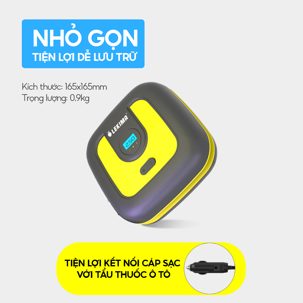 Bơm lốp ô tô LEKIMA cao cấp, màn hình điện tử và cơ, dùng bơm xe ô tô tự ngắt, có đèn Led chiếu sáng, nguồn tẩu 12V
