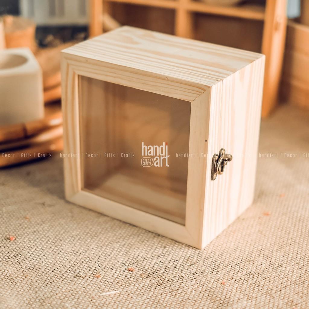 Hộp gỗ vuông nắp kính - Hộp gỗ đựng trang sức - Hộp gỗ đa năng - Wooden box glass