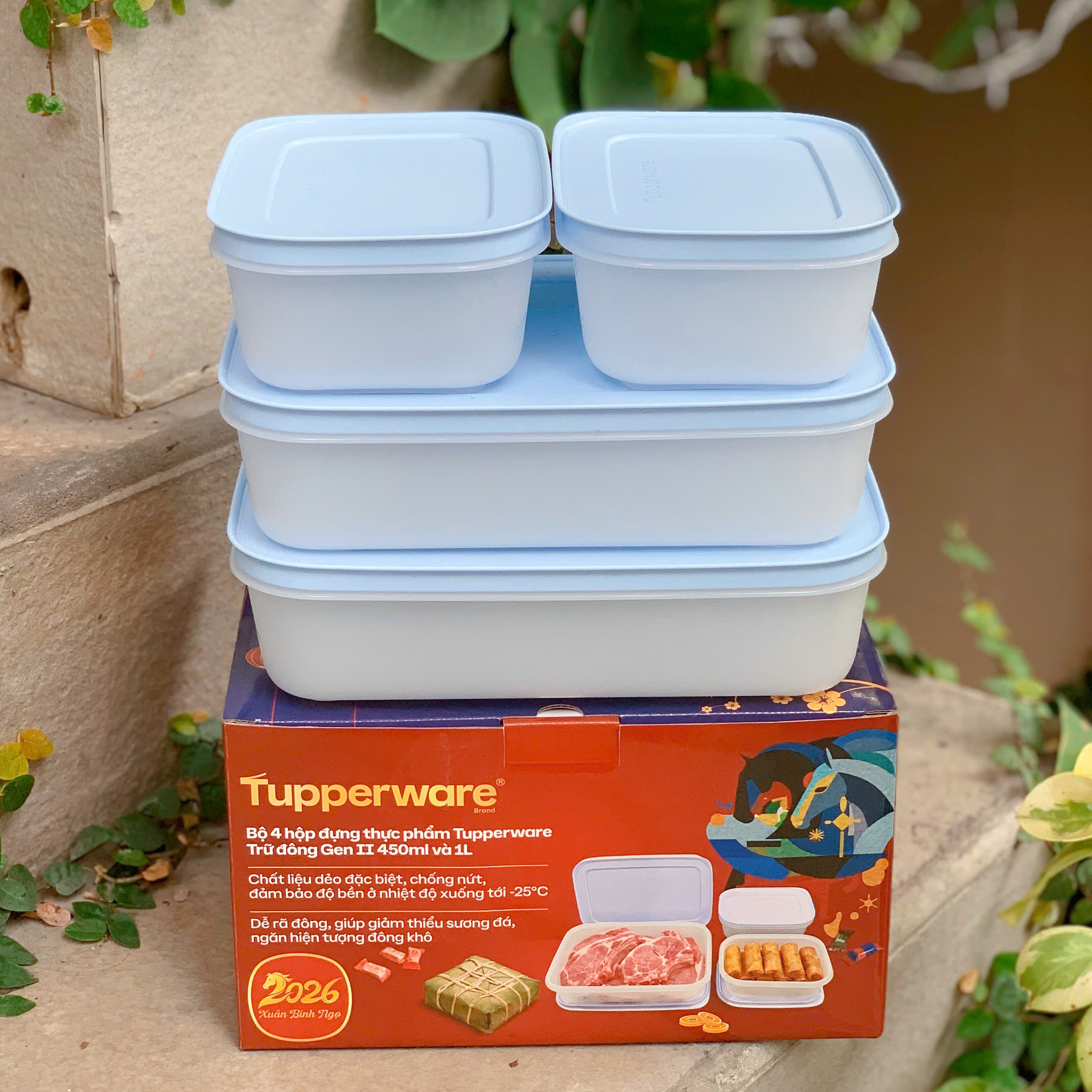 Bộ 4 hộp đựng thực phẩm Tupperware trữ đông Gen II 450ml và 1L