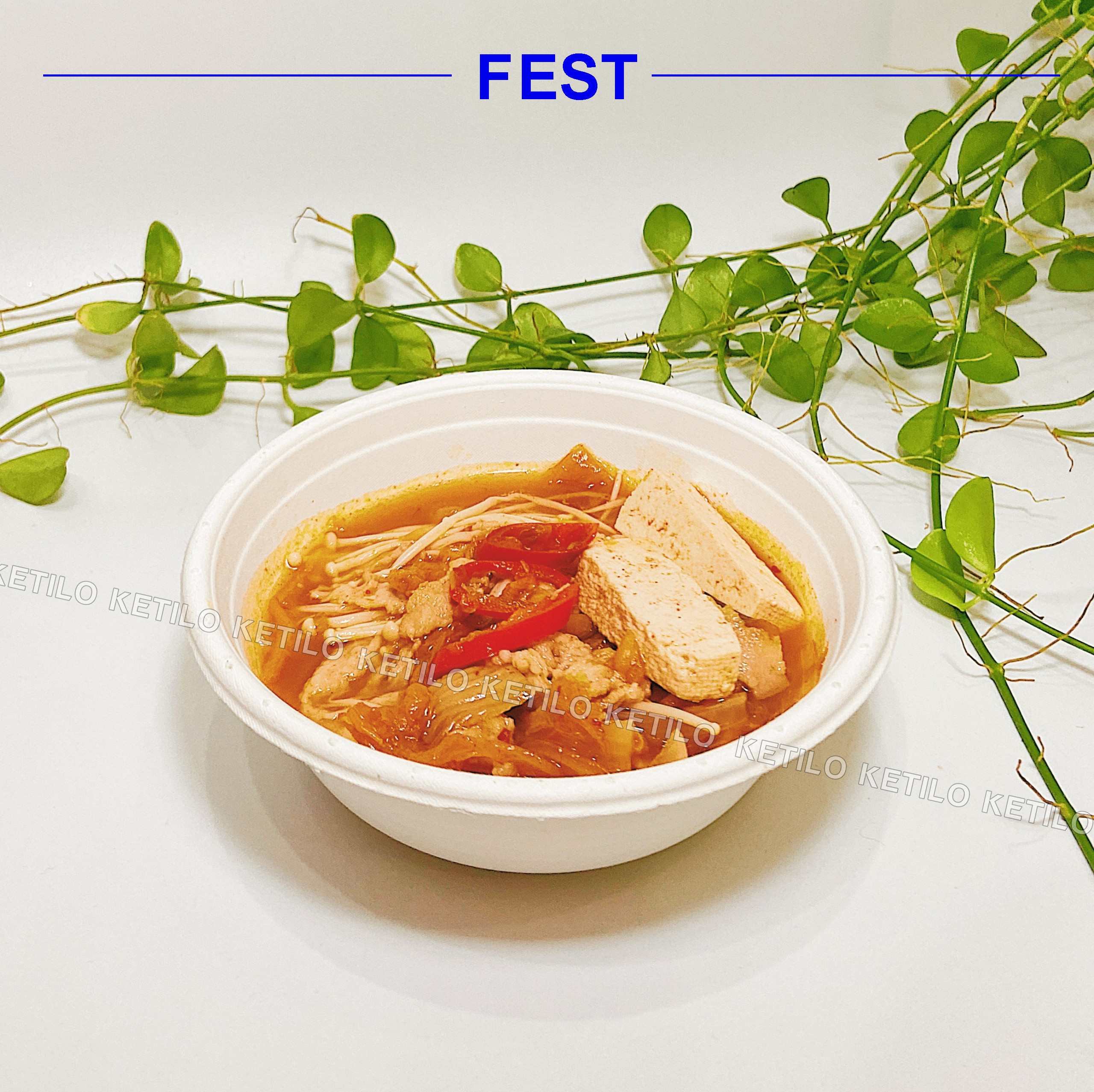 Sét 50 Chén(Bát) Giấy FEST BIO BOWL 350mlTHÁI LAN Hàng Nhập Khẩu Cao Cấp, Dùng Tốt Trong Lò Vi Sóng, Lò Nướng Dùng 1 Lần Tiện Lợi, An Toàn - CHÍNH HÃNG F012(Tặng Móc Khóa KETILO)