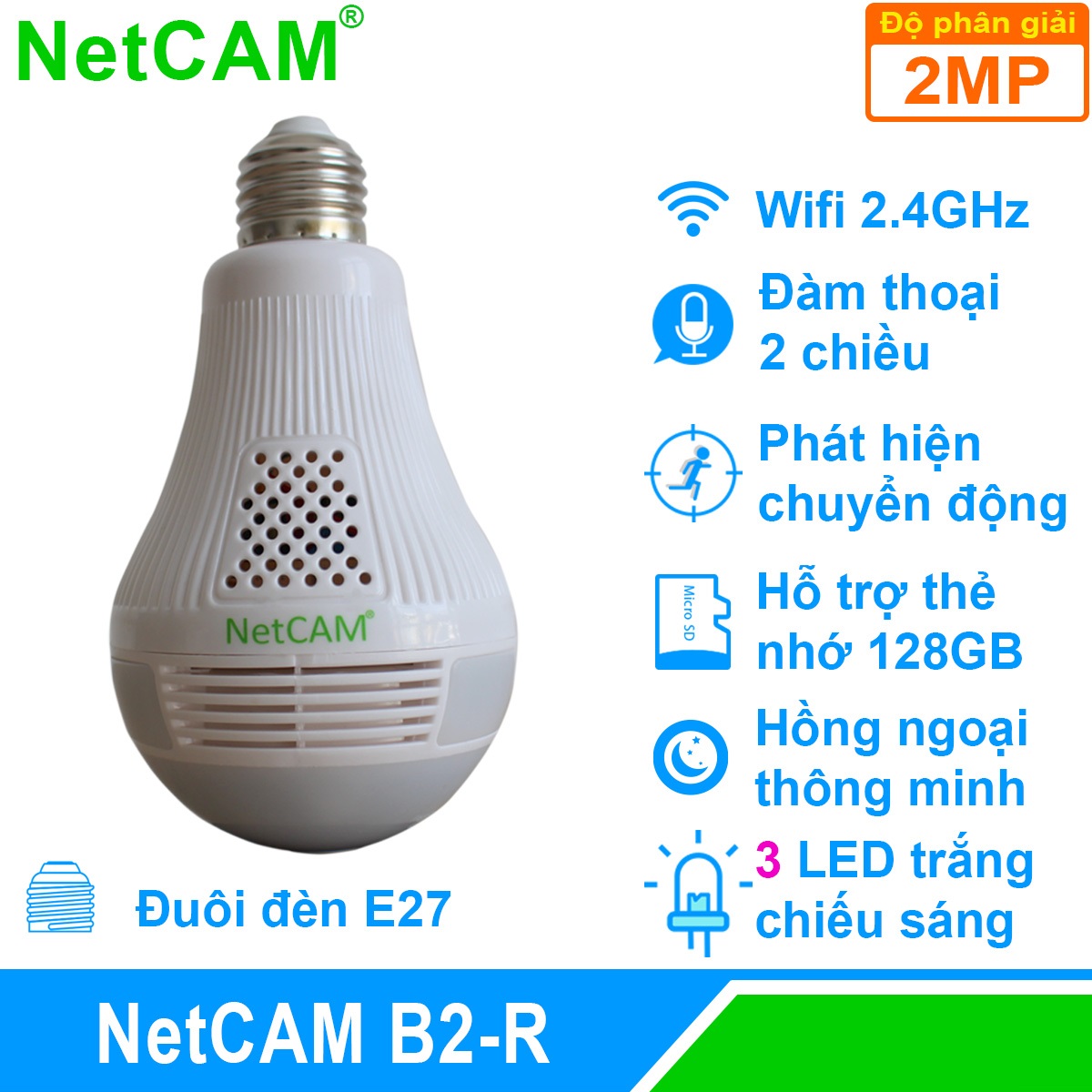 Camera IP WiFi Quan Sát Toàn Cảnh 360 độ NetCAM B2R, Độ phân giải 2.0MP - Hàng Chính Hãng