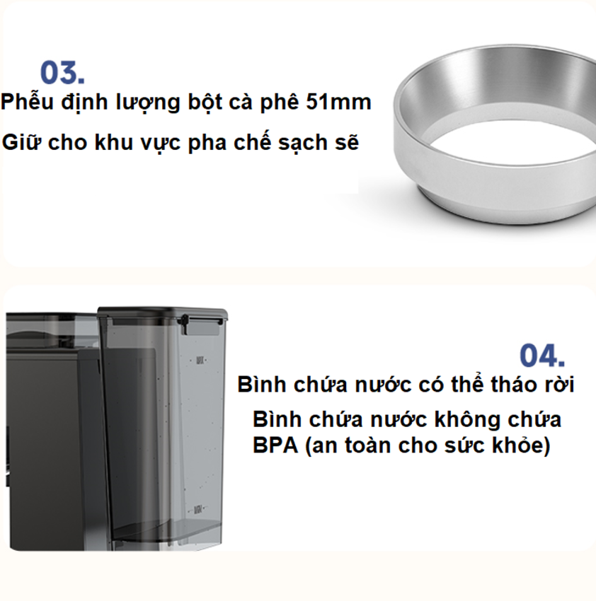 Máy pha và xay cà phê bán tự động 3 trong 1 Espresso, Cappuccino, Latte thương hiệu Mỹ cao cấp HiBREW H20 - Công suất 1500W 20bar - Hàng nhập khẩu