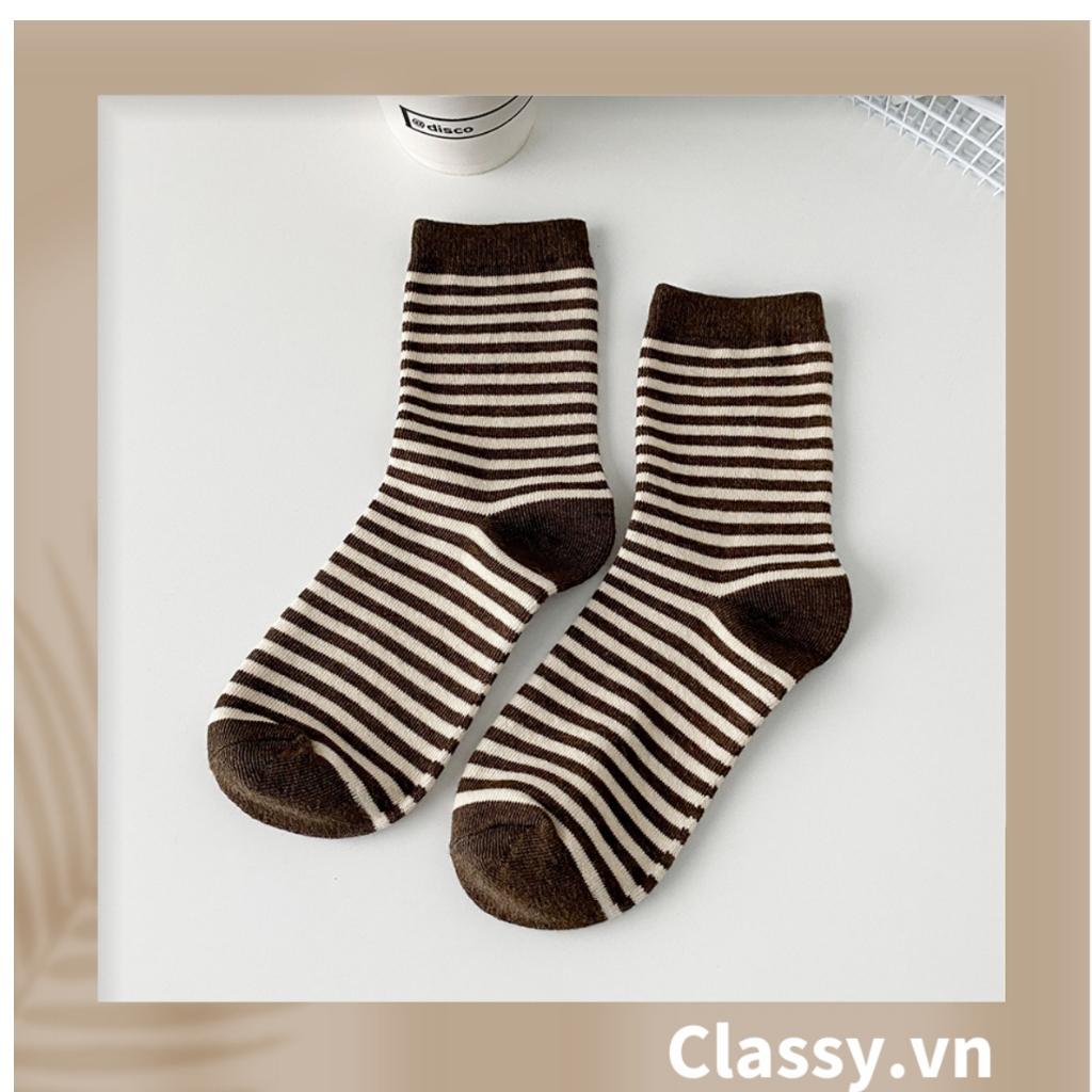 Tất cổ cao Classy,  vớ cổ cao sọc nhỏ nhiều màu cho bạn lựa chọn G1348