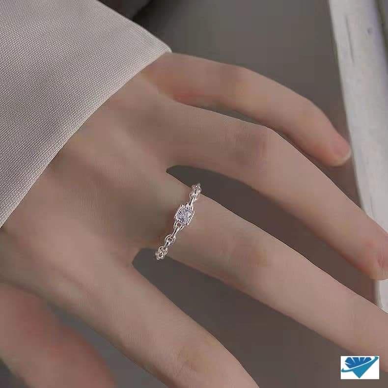Nhẫn nữ thân xích bạc ý mặt đá vuông ACJ3282