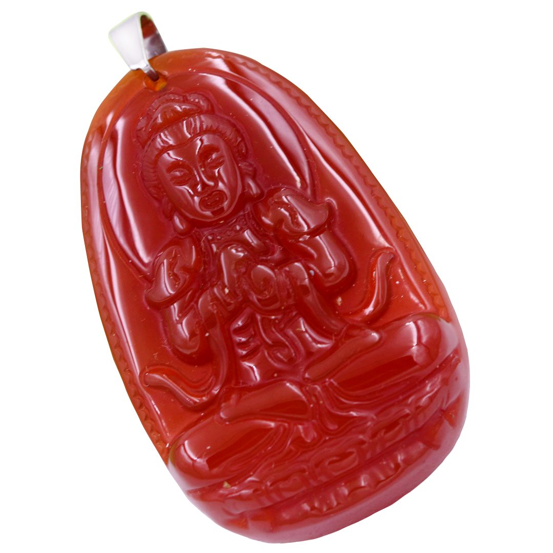 Mặt Phật Đại nhật như lai mã não đỏ 5 cm kèm móc và dây chuyền inox, Mặt Phật bản mệnh