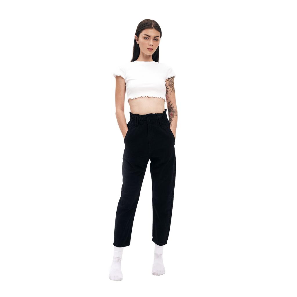 Áo croptop, màu trắng, viền xoắn tay &amp; thân áo, form ôm body, chất vải thun dày dặn, là min - RUFFLE HEM RIBBED CROPTOP