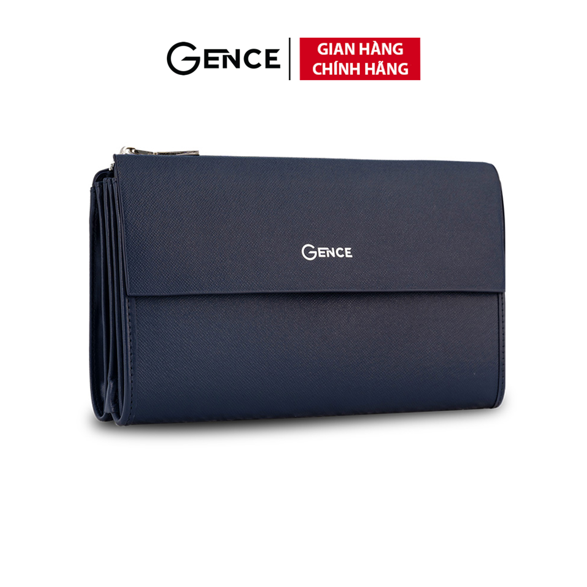 Ví Da Cầm Tay Clutch Nam Công Sở GENCE HT07 Da Bò Cao Cấp Màu Xanh Navy