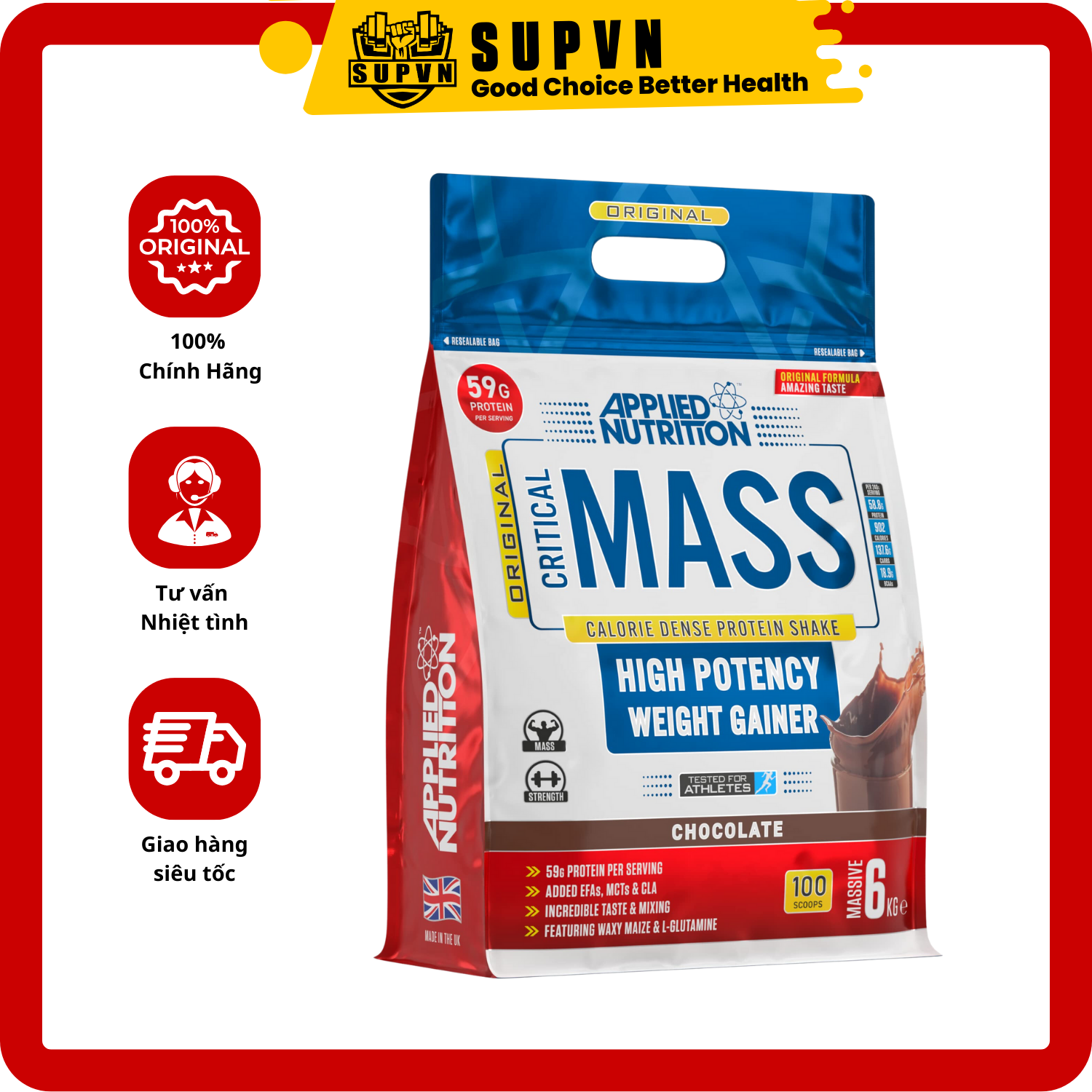 Original Critical Mass (6kg - 40 Servings) - Sữa Tăng Cân Nhanh Applied Nutrition