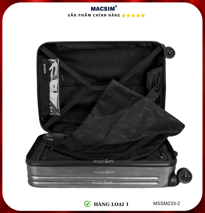 Vali cao cấp Macsim Smooire MSSM233-2 cỡ 21 inch màu đen, màu vàng - Hàng loại 1