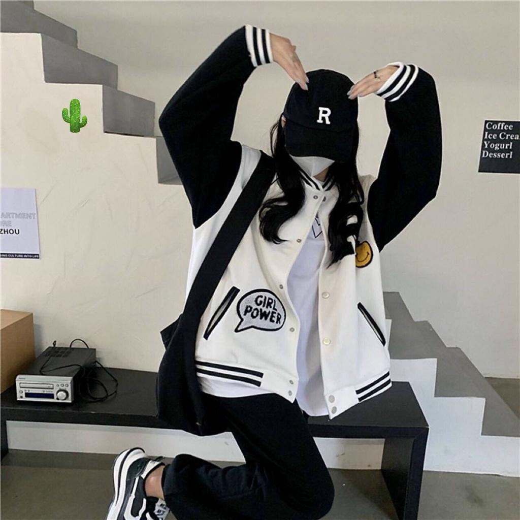 Áo Khoác Bomber Varsity Jacket in chữ R Girl Power cá tính form Unisex