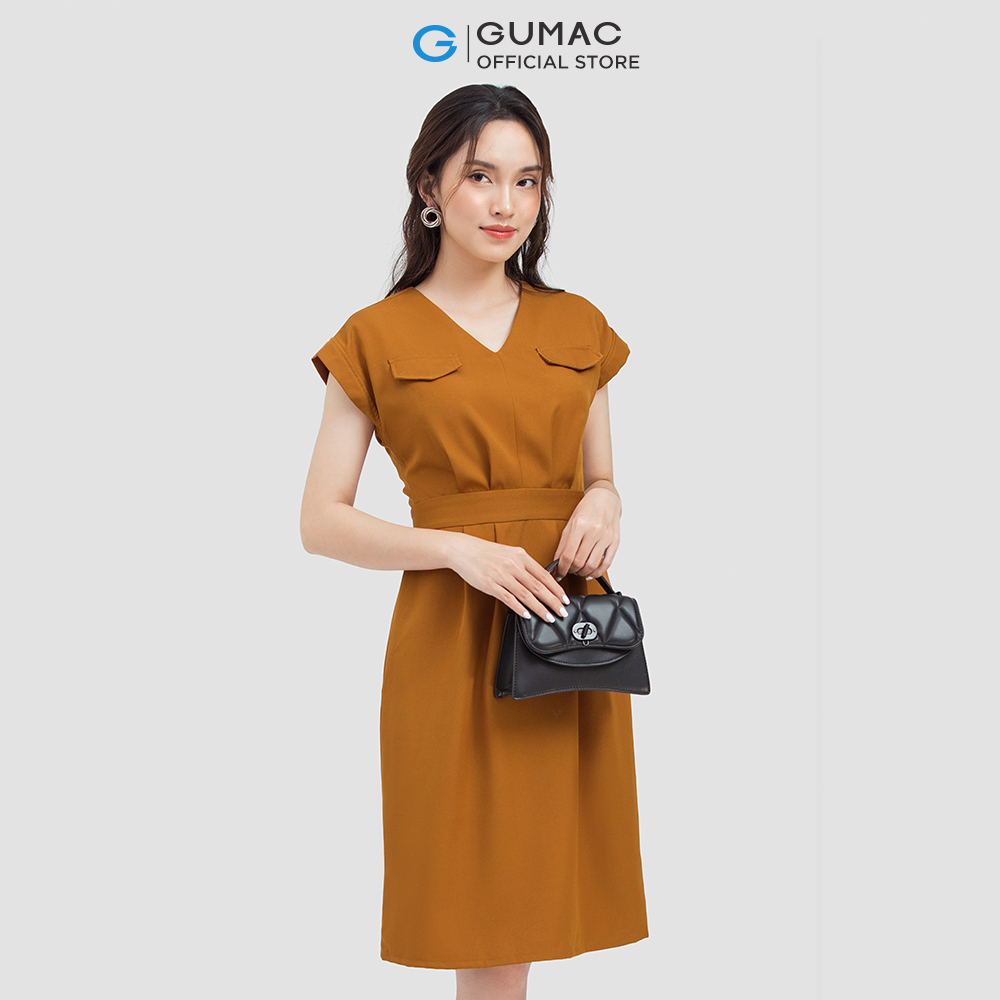 Đầm dáng xòe nữ GUMAC DC06006 tay liền nắp túi