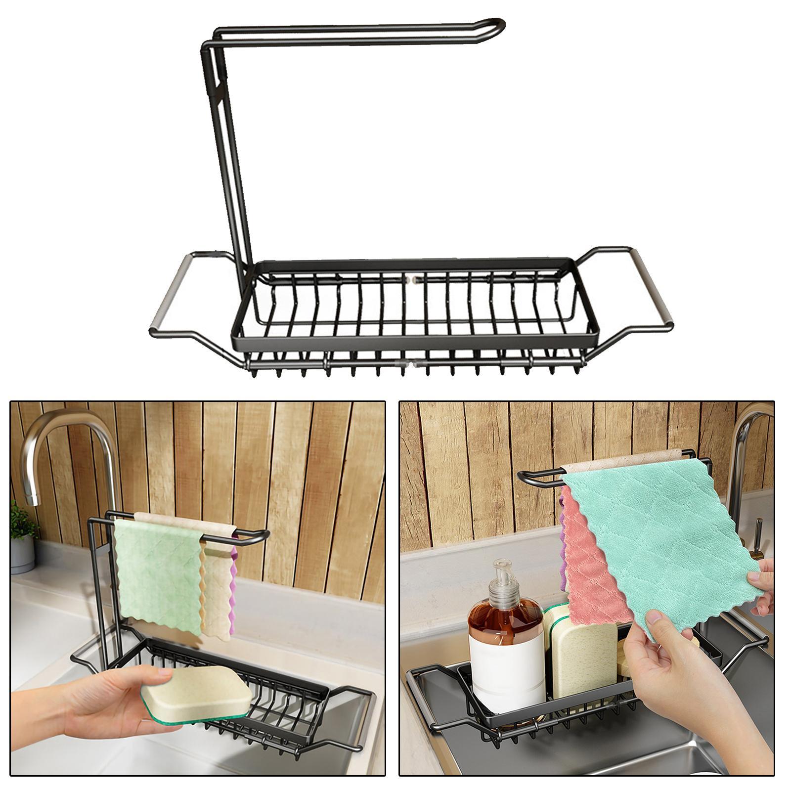 Gazechimp Extendable Sink Storage Rack Sponge Holder with Towel Hanger