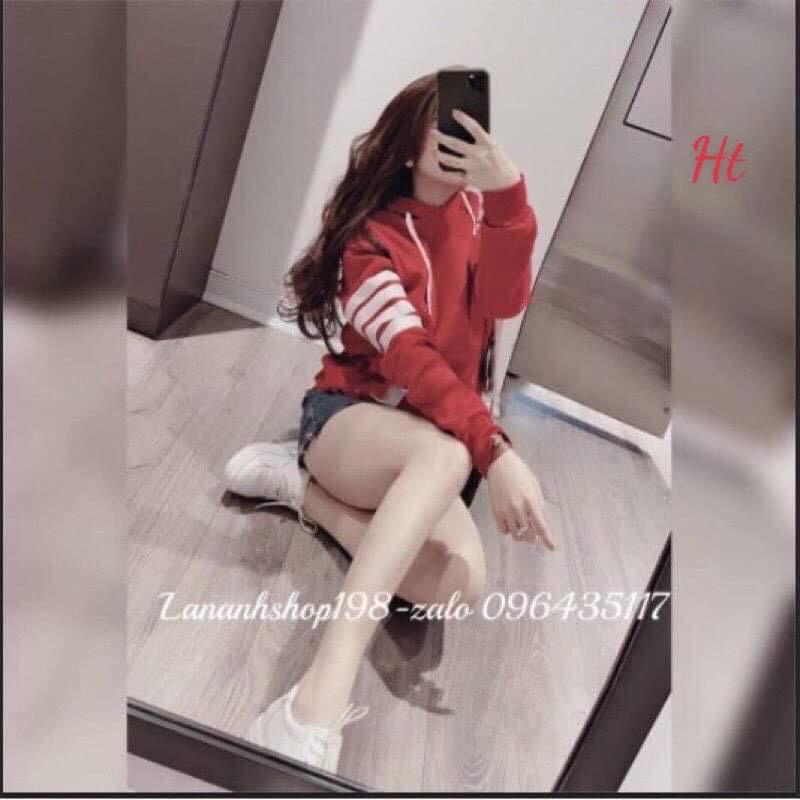 Áo hoodie Cotton đỏ 4 sọc mác túi H2A