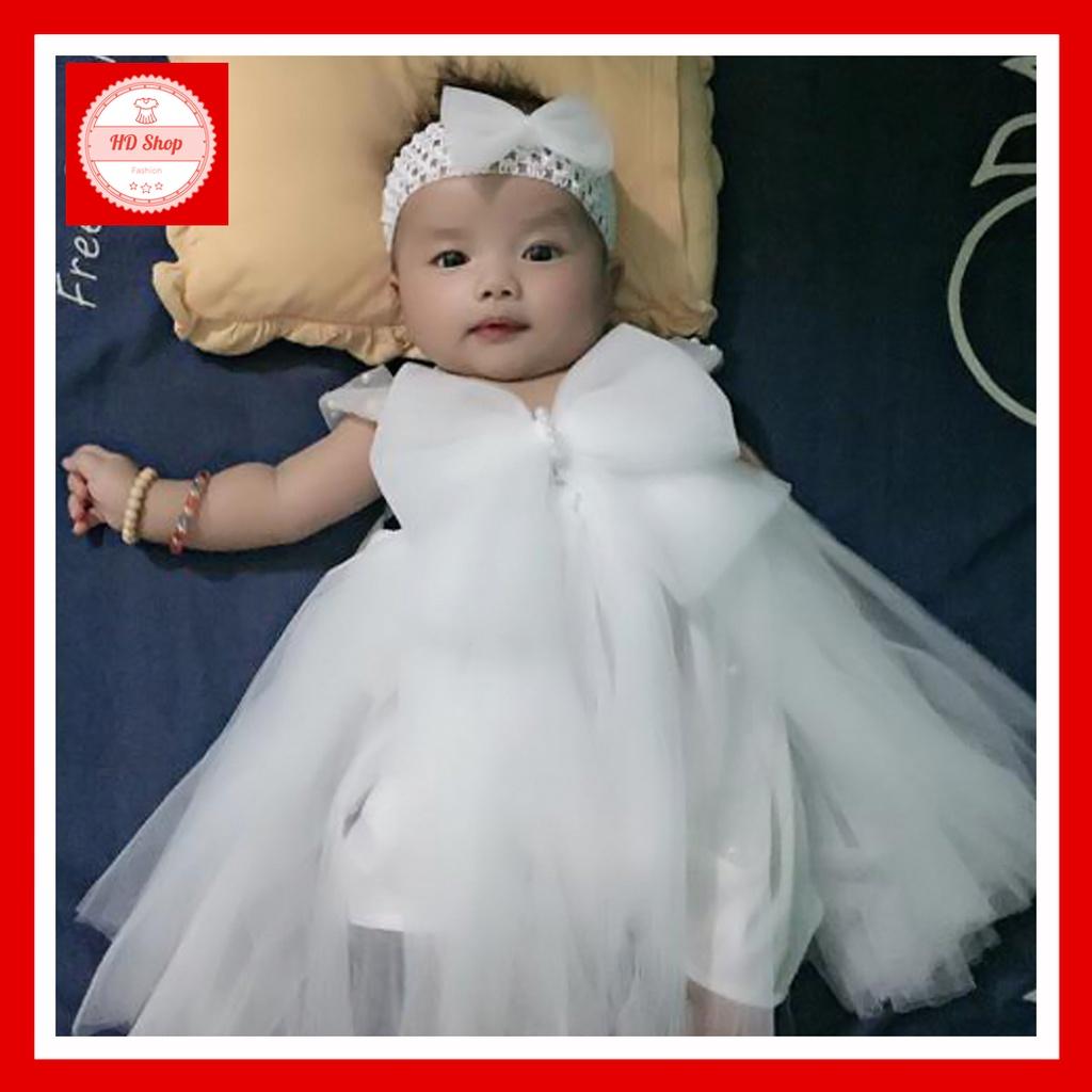 Váy bé gái trắng nơ đính đá