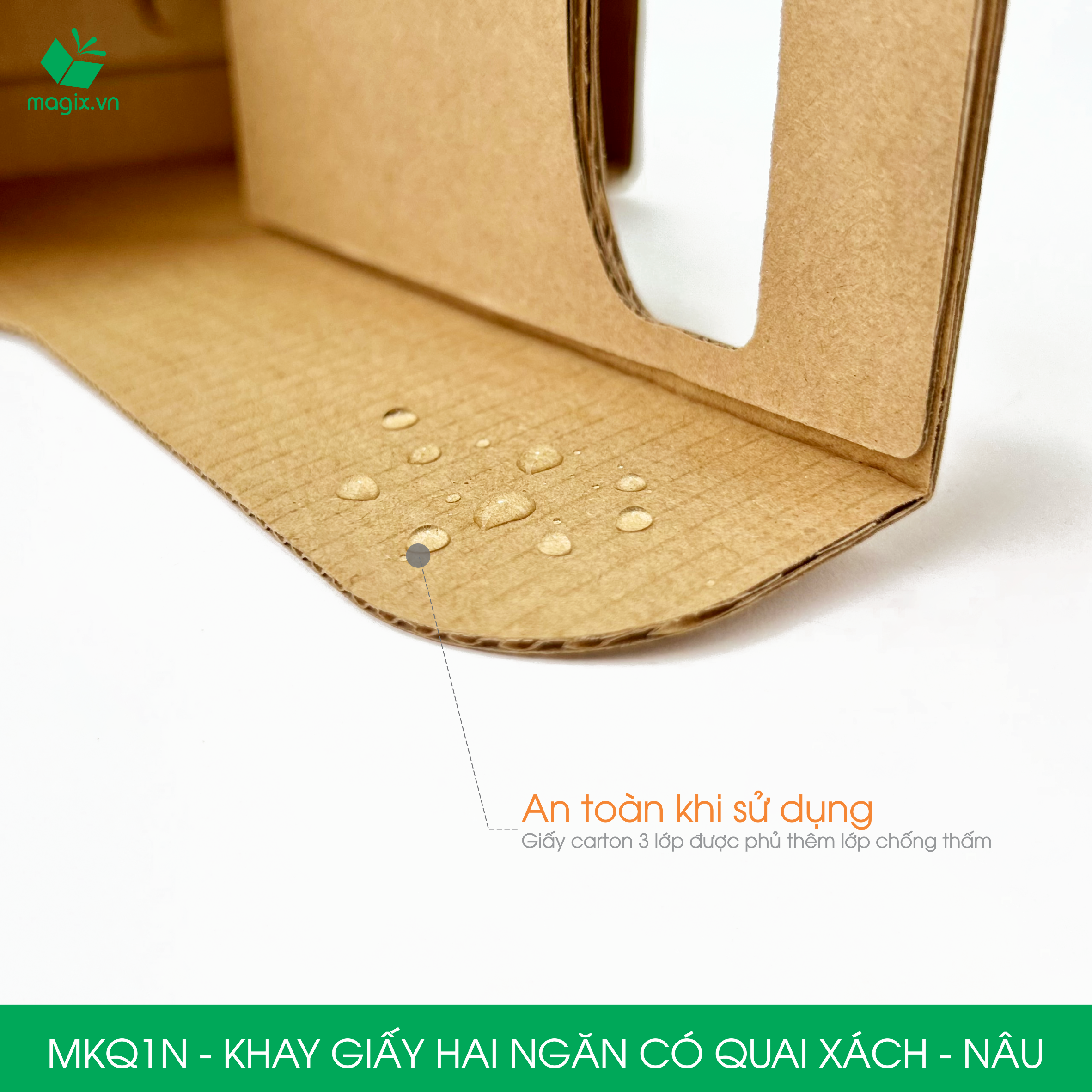 MKQ - 17.5x8x9 cm - Combo 20 Khay giấy 2 ngăn quai xách siêu chắc, hộp giấy 2 ngăn chống thấm đựng ly nước, hoa và quà tặng - Nhiều màu