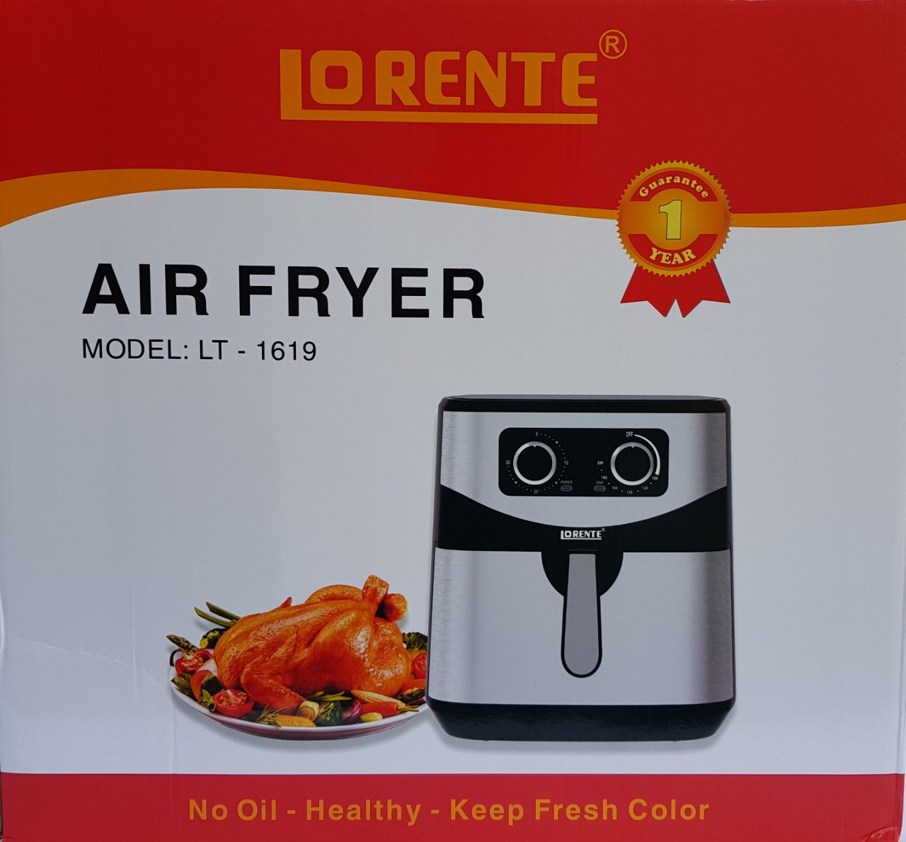 Nồi Chiên Không Dầu Dung tích Lớn 8 Lít, Công suất 1800W, Giỏ Chiên Rời, Ốp Inox LORENTE LT-1619 - HÀNG CHÍNH HÃNG