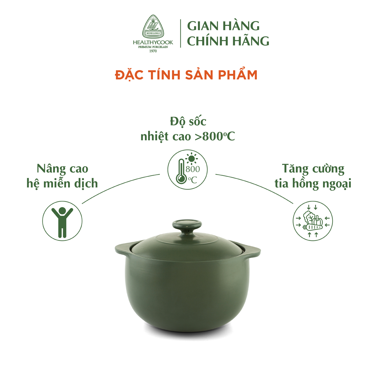 Nồi Sứ Dưỡng Sinh Minh Long Healthy Cook Vesta 2.0 - Dùng Cho Bếp Gas, Bếp Hồng Ngoại