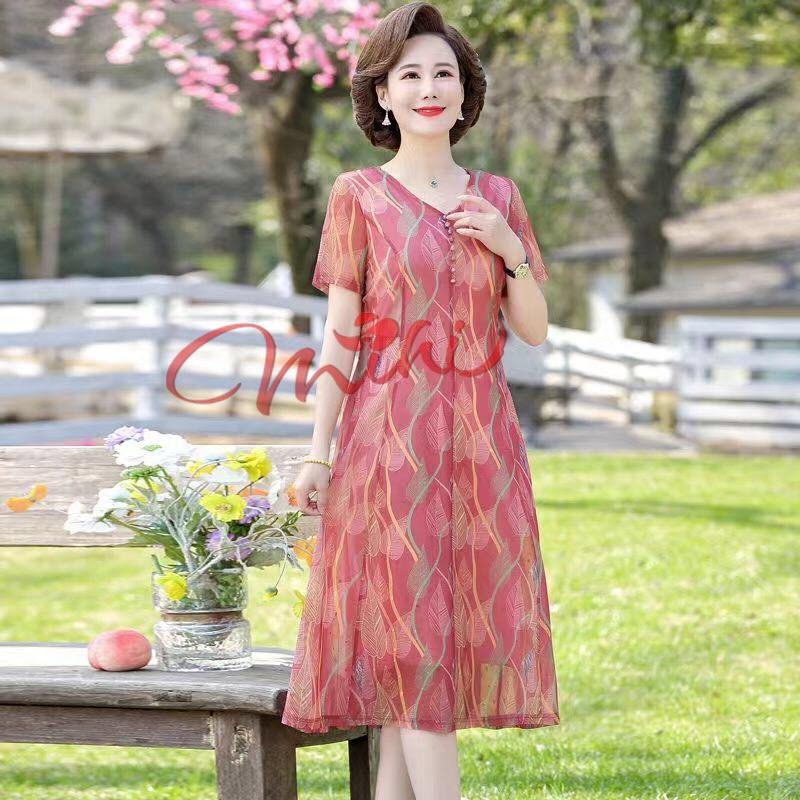 Váy Đầm trung niên nữ cho mẹ phối hoa cao cấp V81d- Áo đầm kiểu thời trang dự tiệc dạ hội đẹp cho người lớn tuổi Bigsize