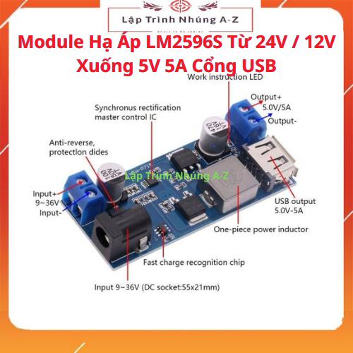 [Lập Trình Nhúng A-Z][G20] Module Hạ Áp LM2596S Từ 24V / 12V Xuống 5V 5A Cổng USB