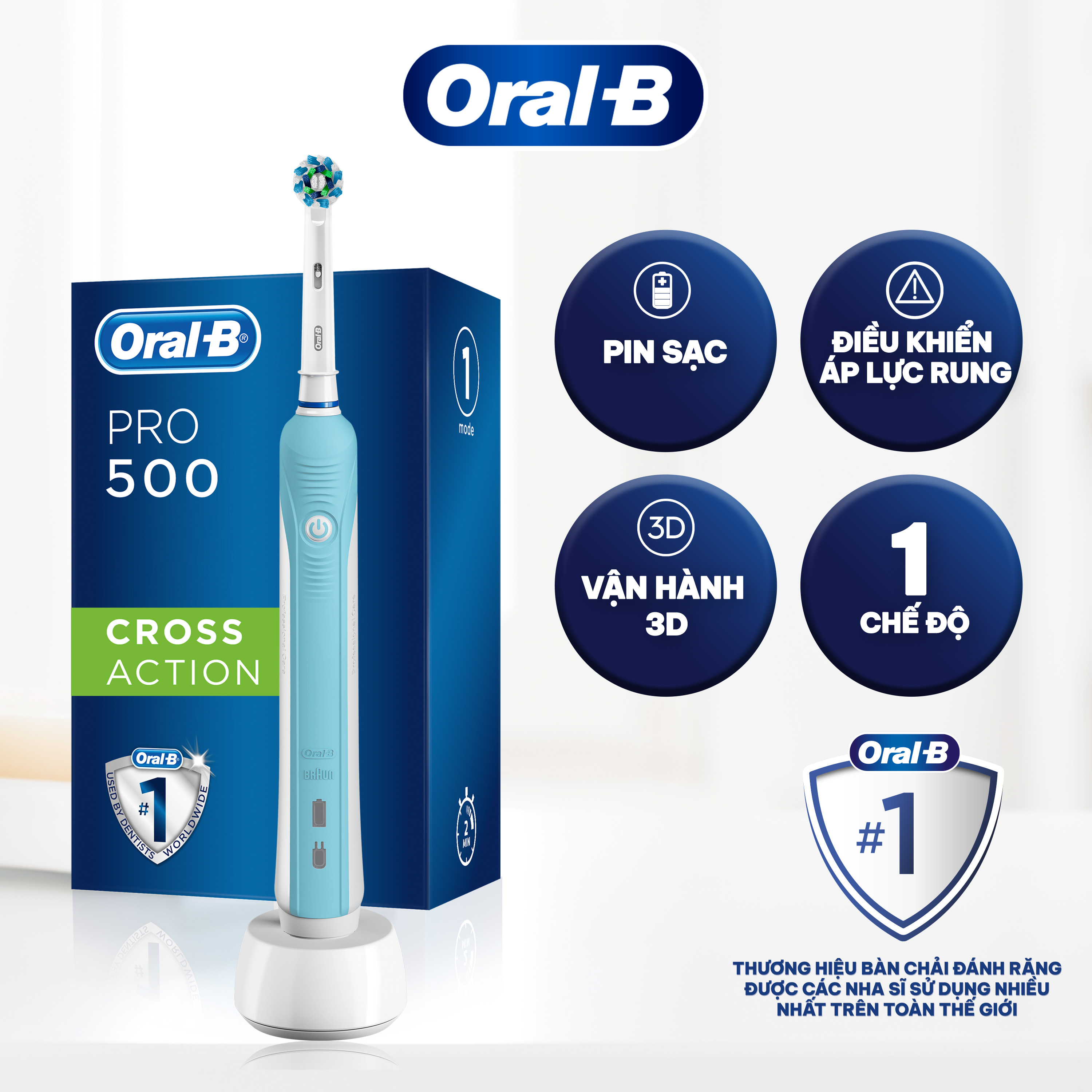 Bàn chải đánh răng điện Oral-B Pro 500 D16.513 - Hàng chính hãng 100%