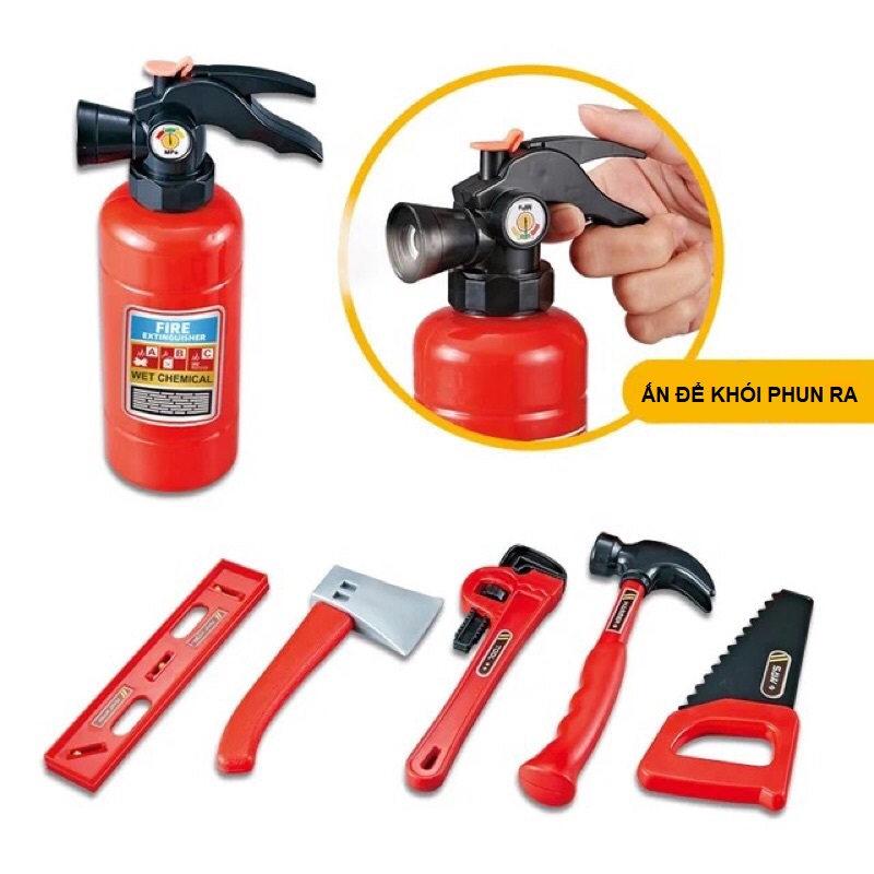 Xe cứu hỏa đồ chơi ô tô cho bé có nhạc đèn kèm dụng cụ 22 chi tiết có mũ, quà tặng sinh nhật cho bé