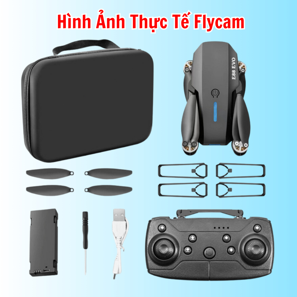 Máy Bay Flycam Camera 4K E88 Max 2024 Cao Cấp Động Cơ Không Chổi Than Siêu Bền Tránh Va đập, 2 Camera có cảm biến bụng giữ thăng bằng khi bay - Hàng Chính Hãng  - Bản 1 pin