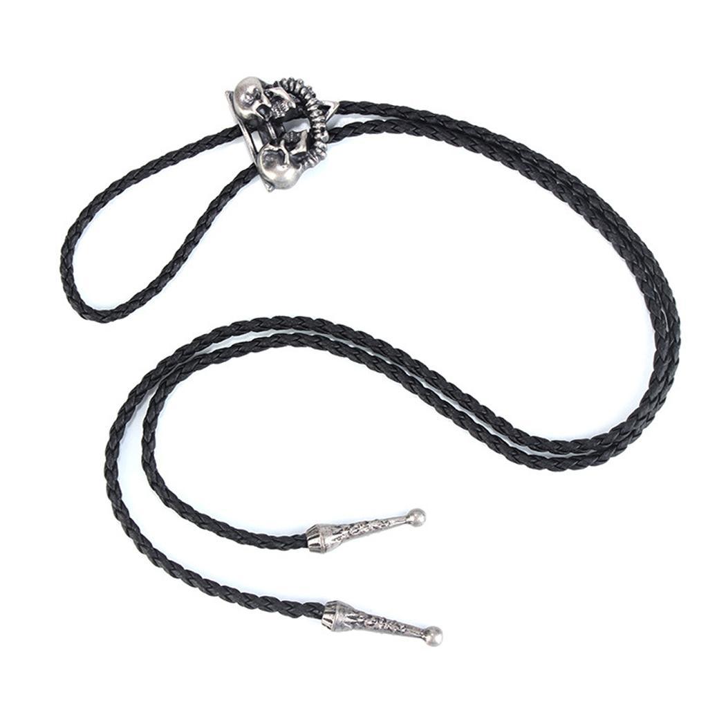 3X Punk Skeleton Skull Bolo Tie Leather Necktie Necklace Western Antique Silver