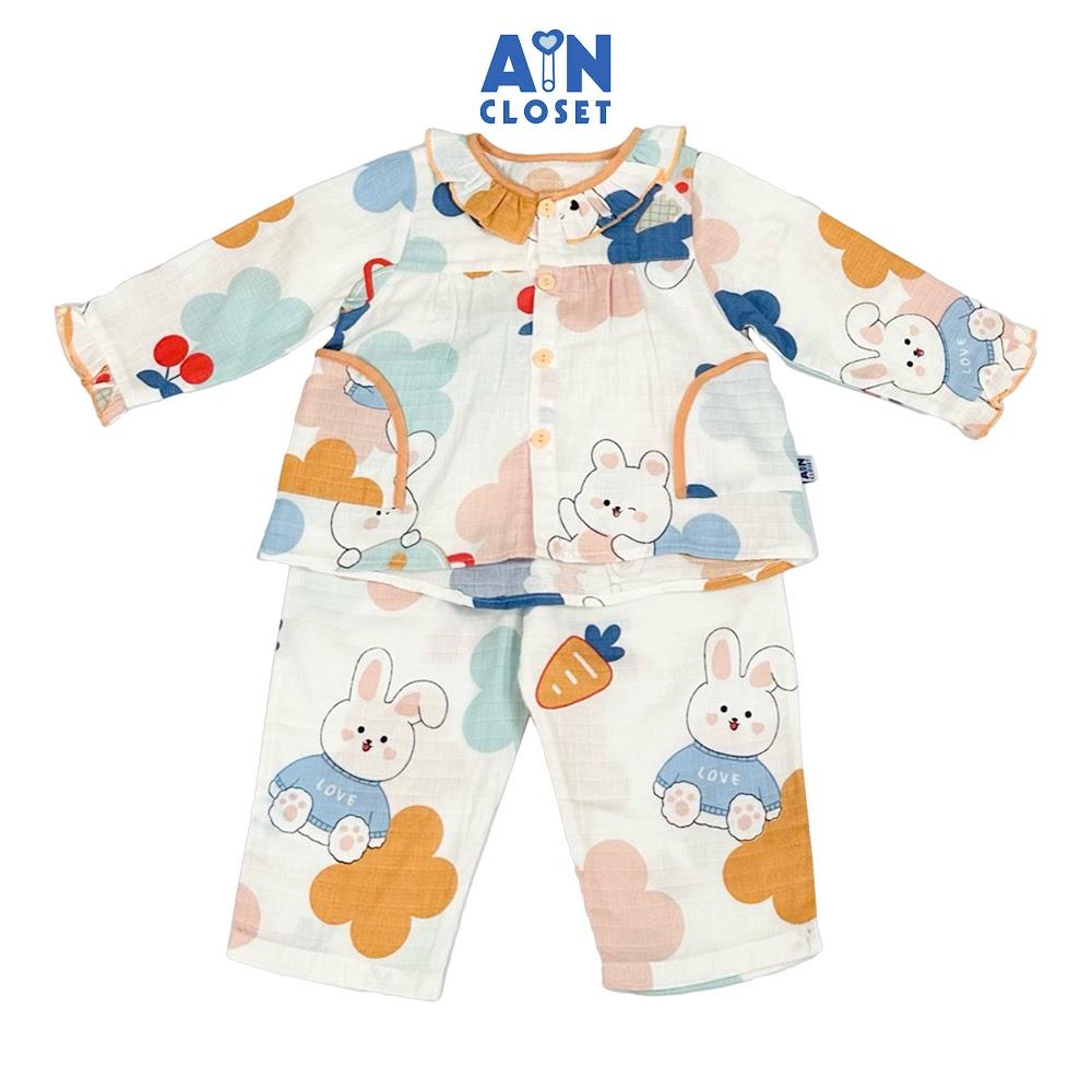 Bộ quần áo Dài bé gái họa tiết Thỏ Hoa Cam xô sợi tre - AICDBGMIJZCW - AIN Closet
