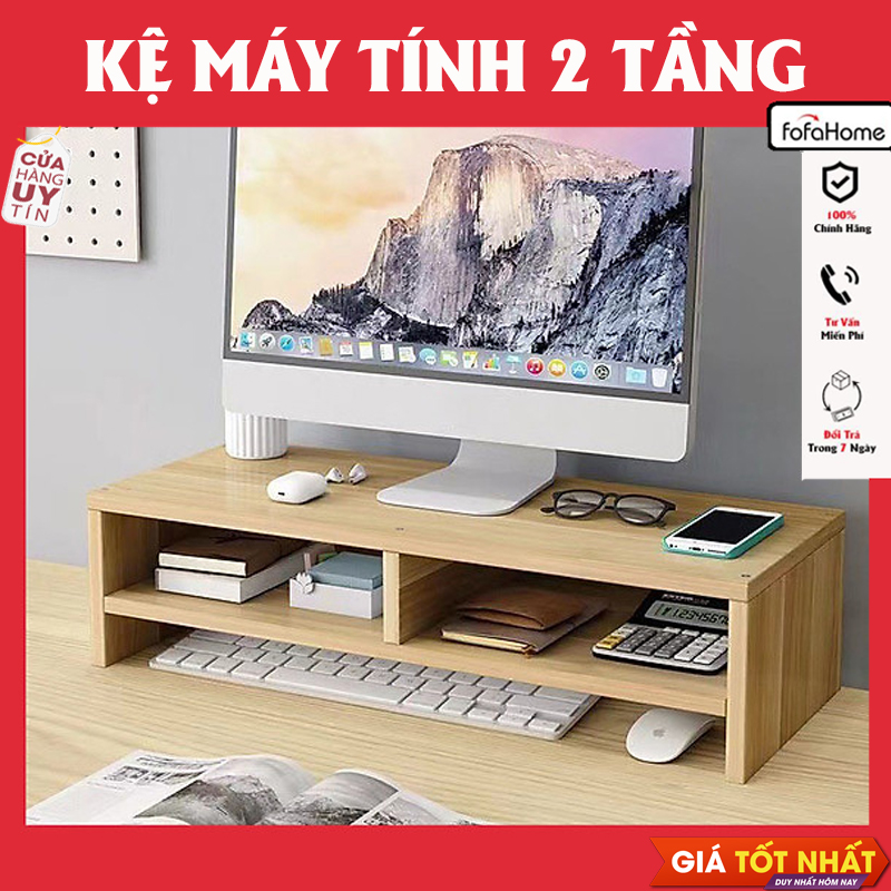 Kệ Gỗ Để Màn Hình Máy Tính 2 Tầng Đa Năng Kết Hợp Để Sách, Bàn Phím Và Chuột Gỗ MDF Chống Thấm Cao Cấp