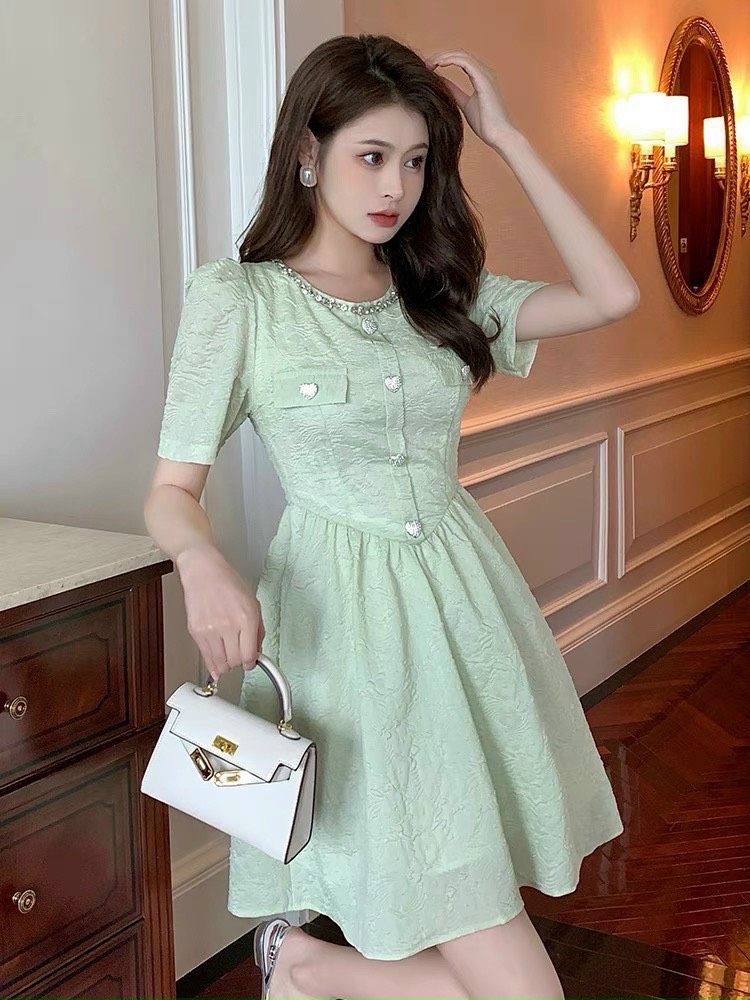 ĐẦM SUÔNG TRƠN TAY NGẮN XANH NGỌC