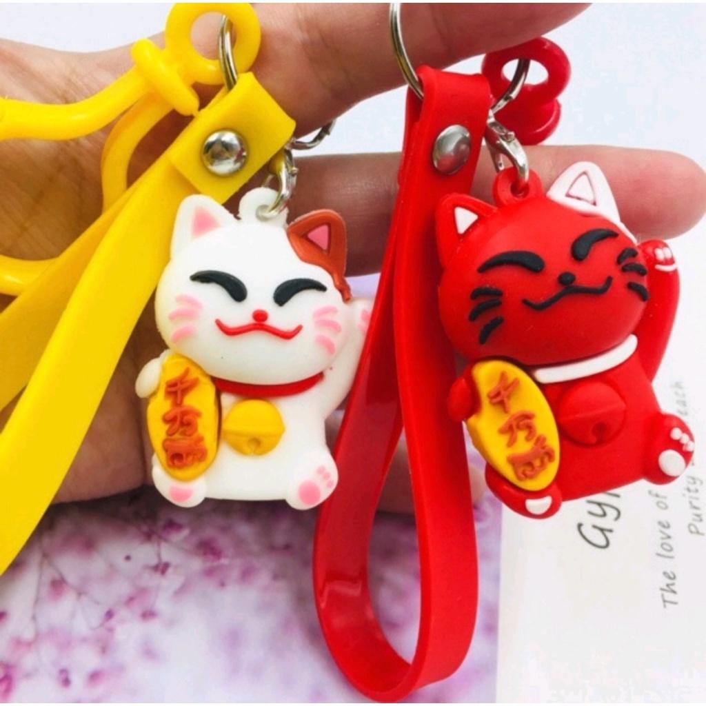 Móc Khóa Mèo Thần Tài May Mắn - Móc Chìa Khóa Lucky Cat Đáng Yêu Duashop