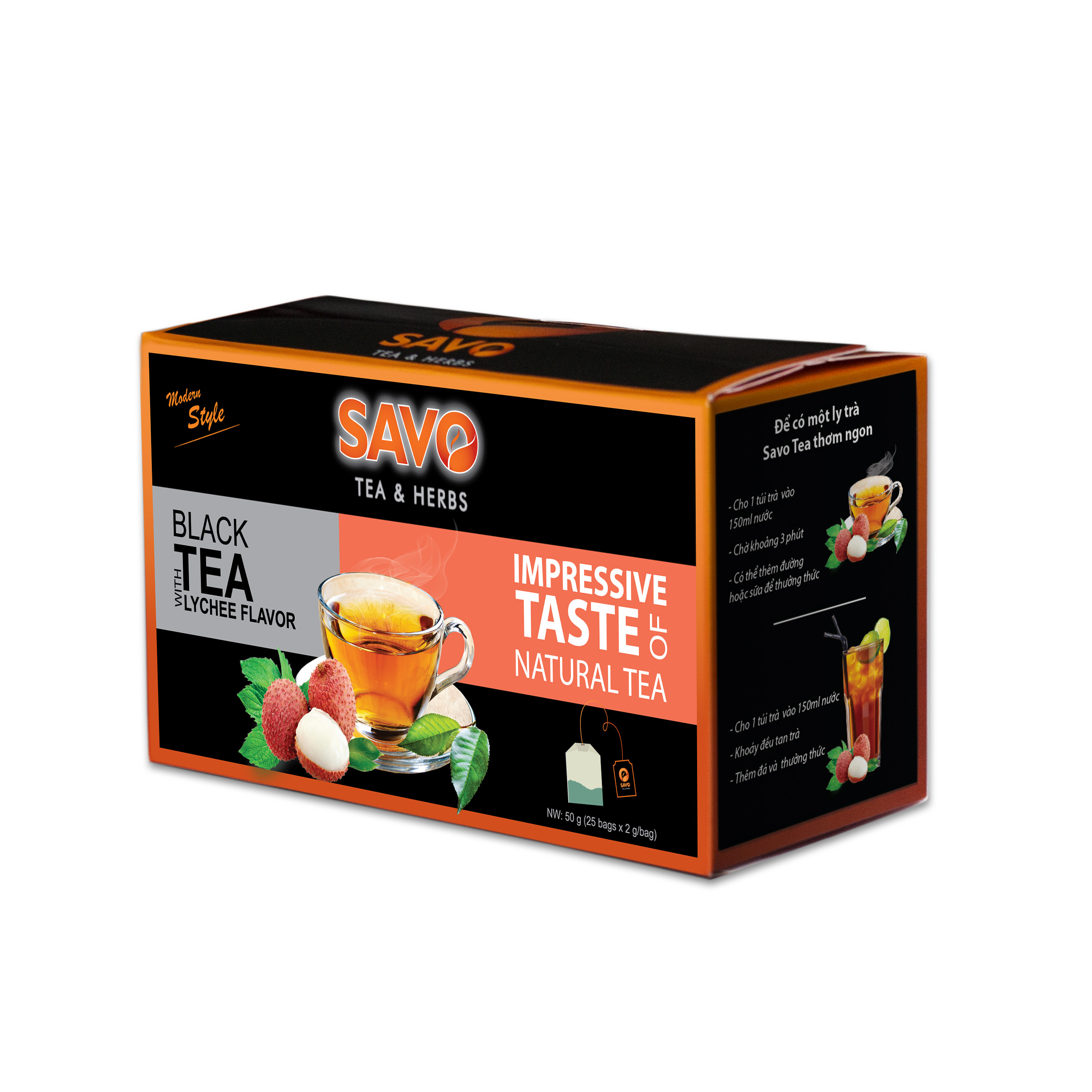 Trà SAVO trà đen túi lọc hương Vải (Lychee Tea) - Hộp 25 Gói x 2g