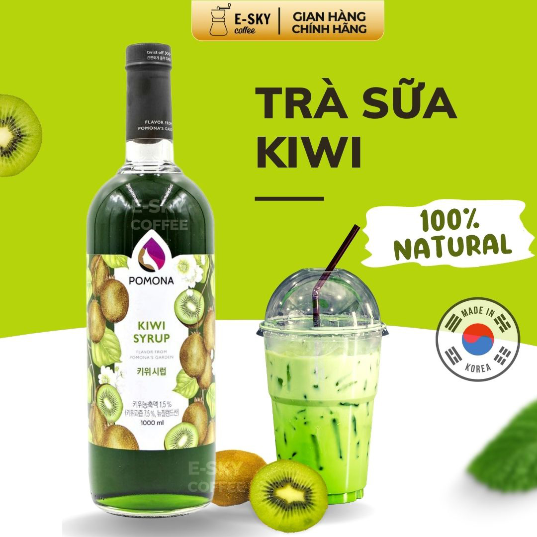 Siro Kiwi Pomona Kiwi Syrup Nguyên Liệu Pha Chế Hàn Quốc Chai Thủy Tinh 1 lít