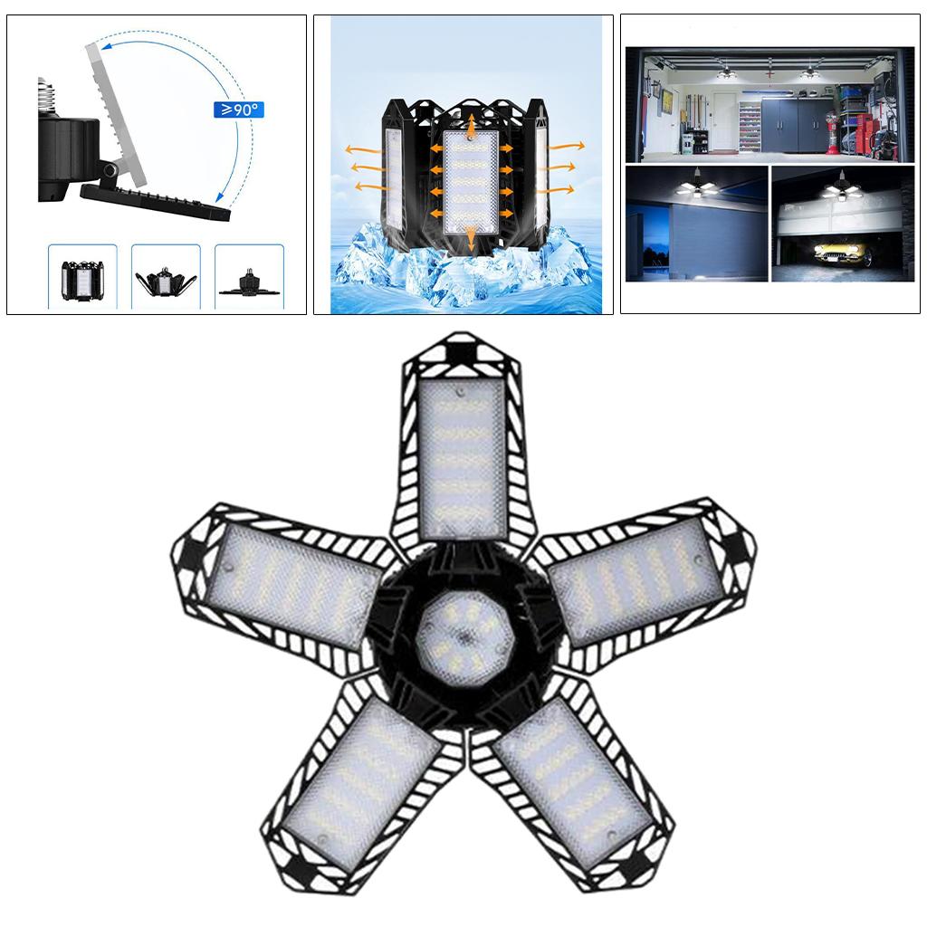 LED Garage Light, Ultra Bright 80W LED Garage Ceiling Lights with E26/E27 Screw Socket, 5 Adjustable Panels 6500K Shop, Barn, Bay Lighting