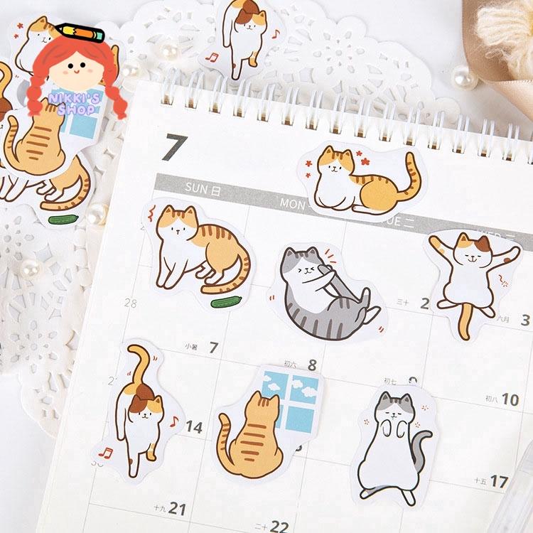 Hộp 45 sticker miếng dán trang trí hình mèo và cún cưng đáng yêu Box Sticker ST288