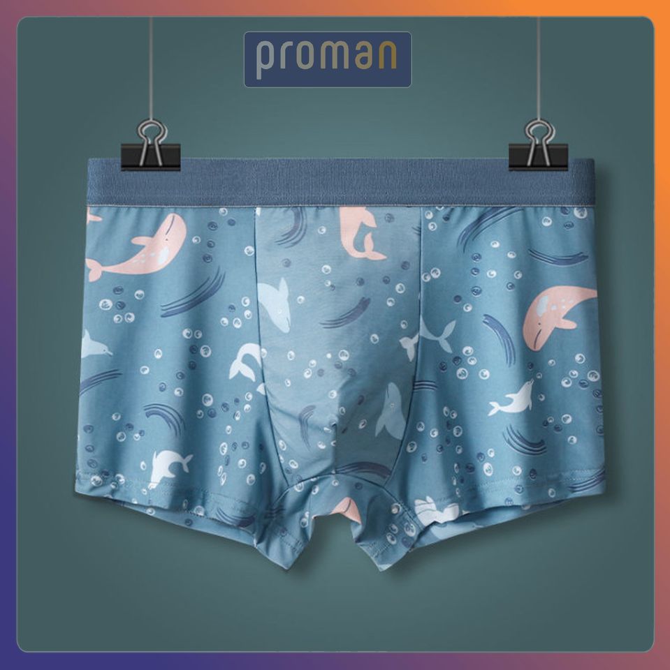 Quần lót nam boxer lụa in hình co dãn 4 chiều, quần sịp đùi nam hoạt hình chất lụa thấm hút SL03 - PROMAN
