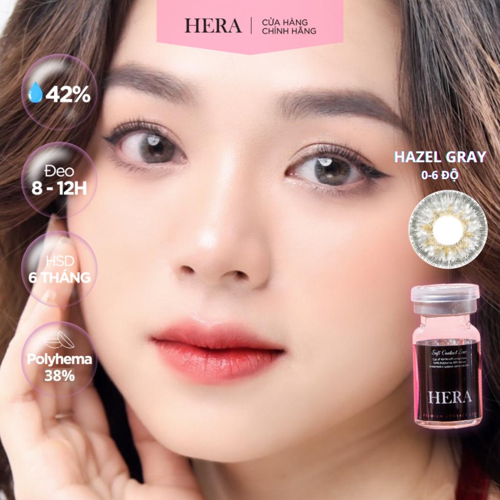 Kính Áp Tròng Hera Xám Hạt Dẻ Viền Đậm 0 - 6 Độ HAZEL GRAY Nhập Khẩu Hàn Quốc Lens Cận 6 Tháng