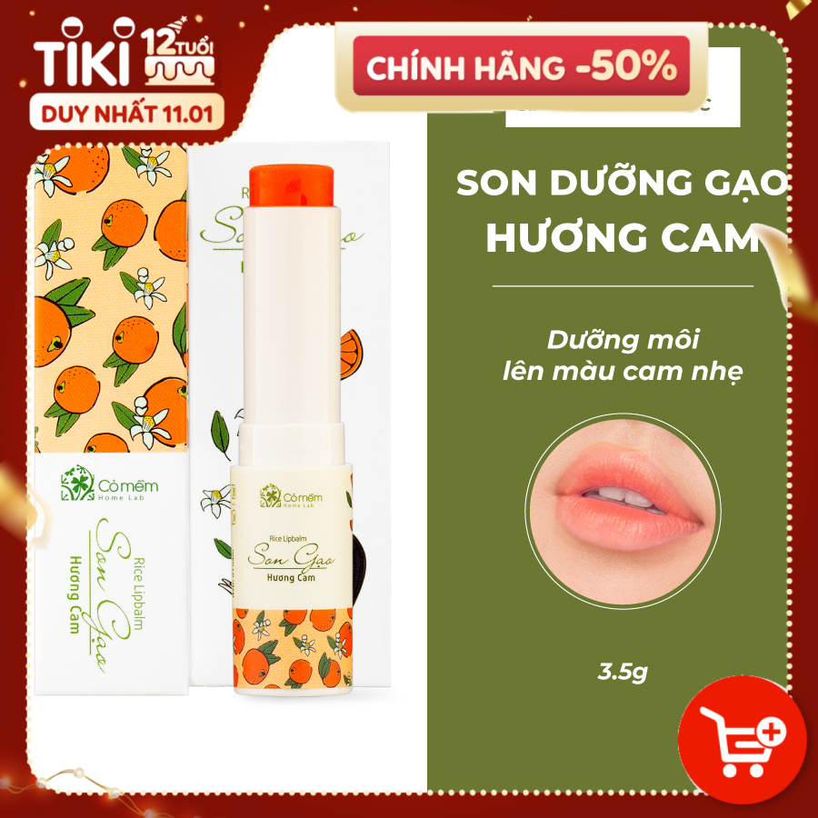 Son Dưỡng Môi Gạo Hương Cam Có Màu Phớt Cam Nhẹ Dưỡng Môi Hết Khô Nẻ An Toàn Từ Thiên Nhiên Cỏ Mềm 3.8g