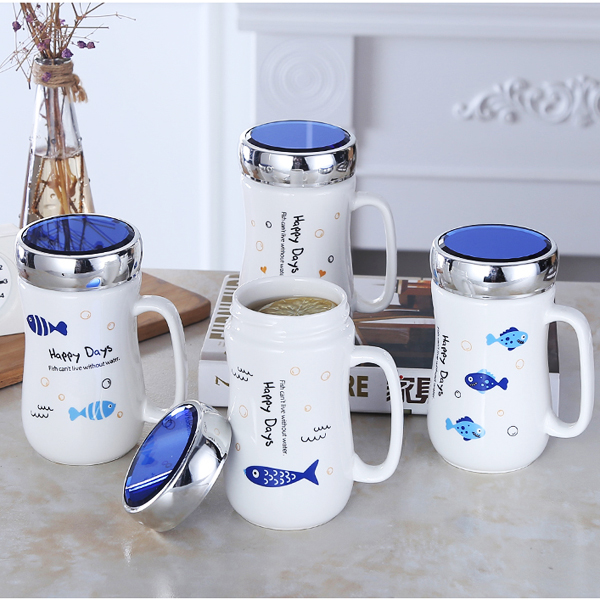 Ly sứ giữ nhiệt happy days Nắp tráng gương