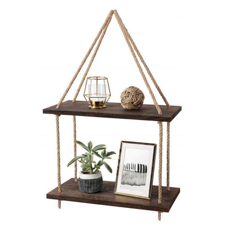 Kệ gỗ trang trí dây treo tường 2 tầng độc đáo