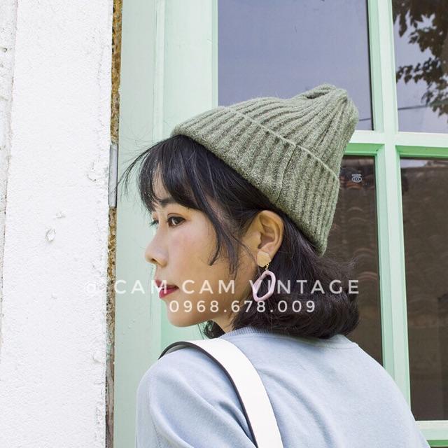 Mũ len Beanie gân xốp tone màu Vintage loại mịn xịn