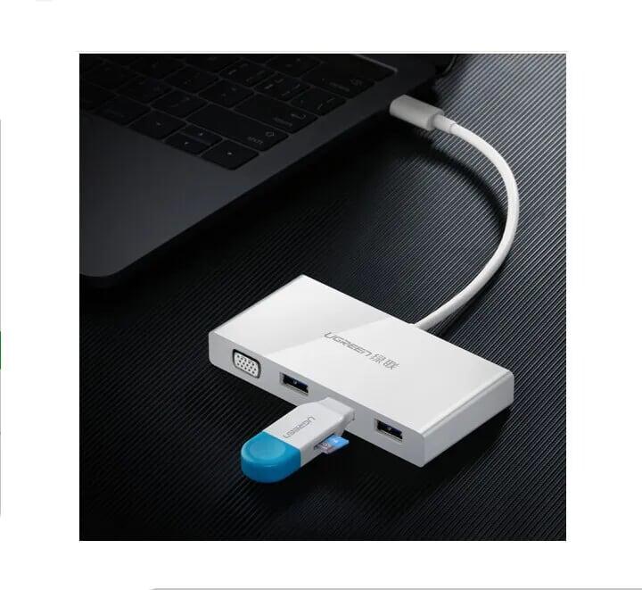 Ugreen UG40375MM133TK 15CM màu Trắng Bộ chuyển đổi TYPE C sang 3 USB 3.0 + VGA bọc nhựa ABS - HÀNG CHÍNH HÃNG