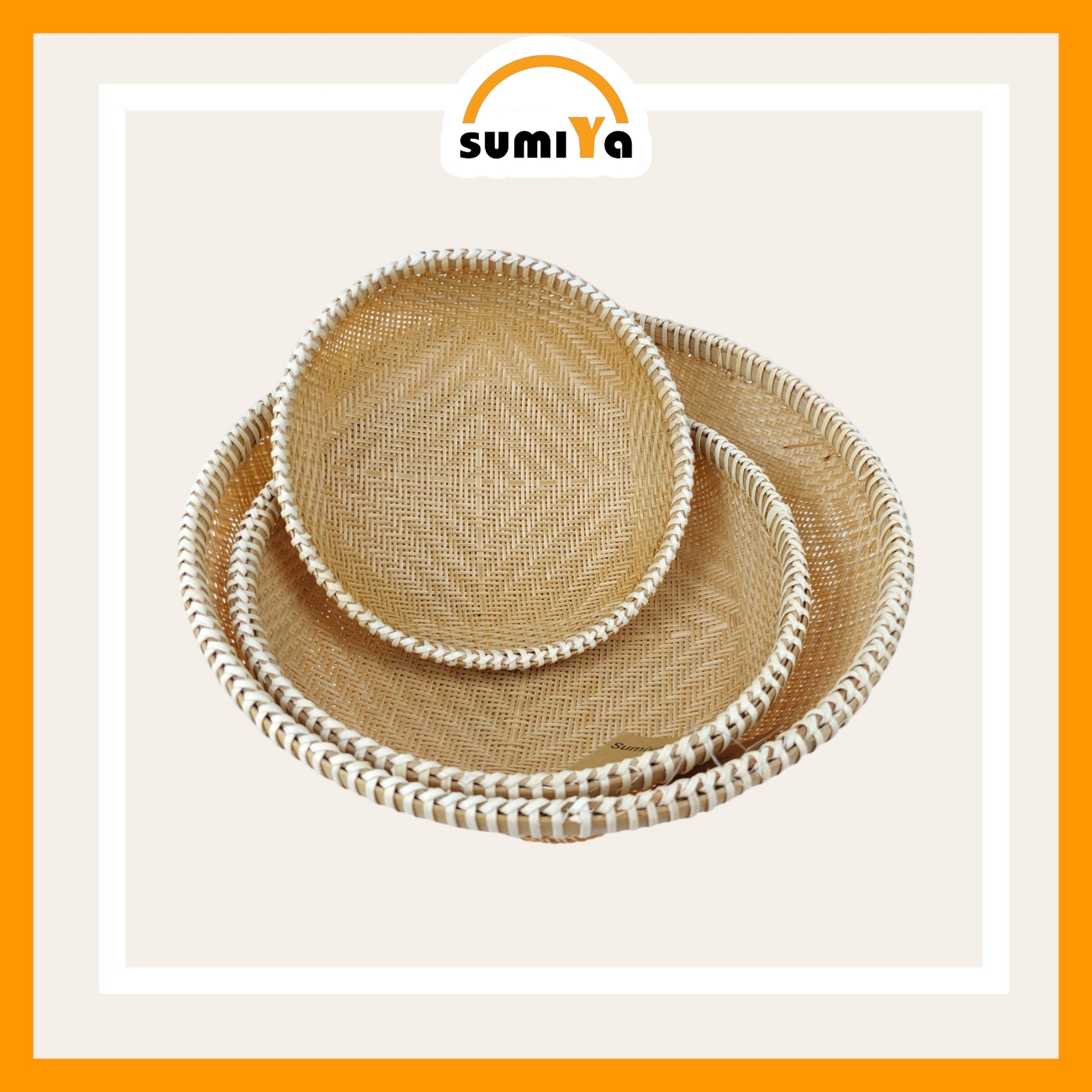Rổ tre viền mây đan kín cao cấp hình tròn, nguyên liệu tự nhiên thân thiện với môi trường, dùng trang trí, để thức ăn