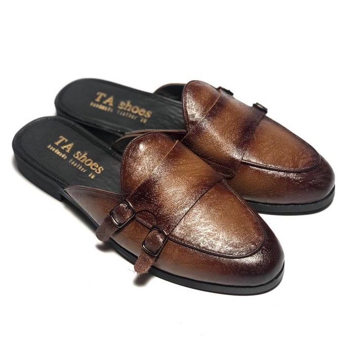 Giày sục nam ERMAND da Pu Pu bảo hành 1 năm kiểu dáng Double Monk Strap Slipper hiện đại - Mã T32