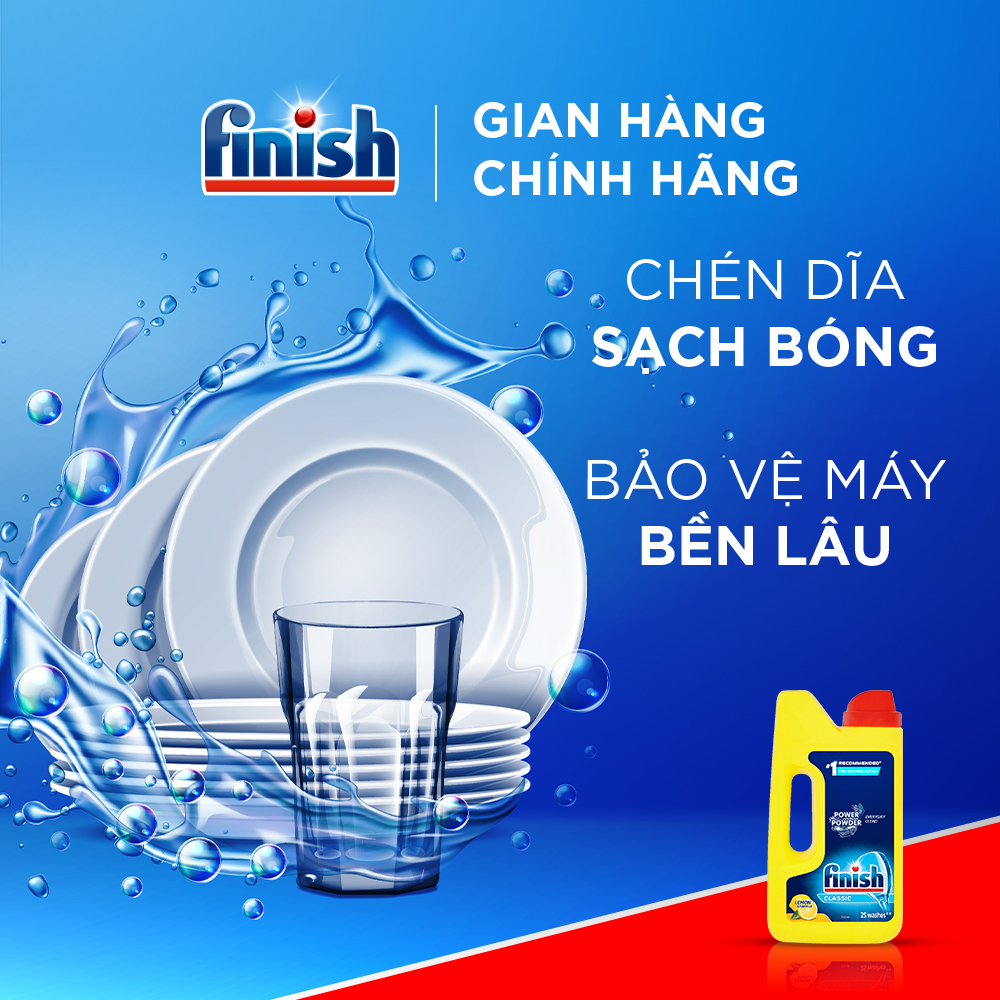 Combo 03 Bột Rửa Chén Bát Hương Chanh Finish Classic Power Powder Lemon Sparkle chai 1 kg