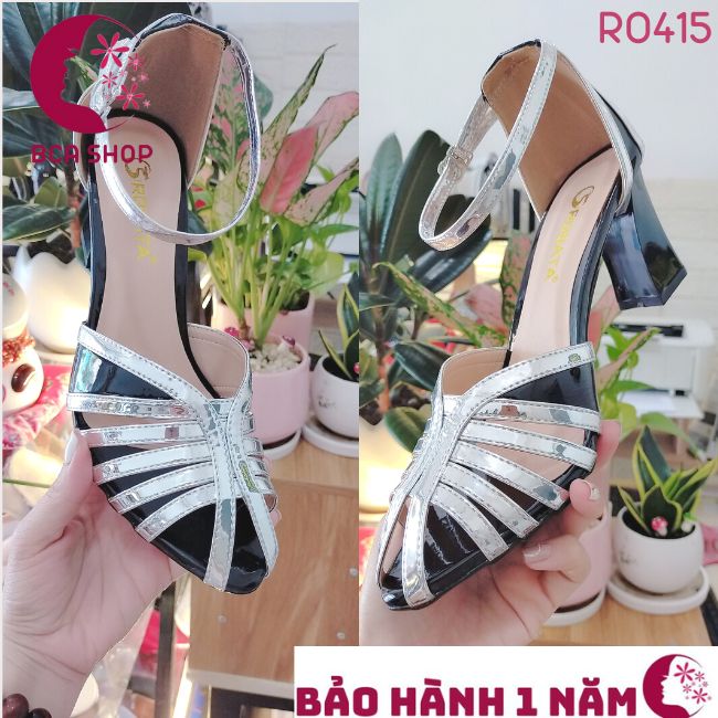Giày cao gót nữ 7p RO415 ROSATA tại BCASHOP phối màu cách điệu từ những dây mảnh, giày chuẩn khiêu vũ - màu đen phối bạc