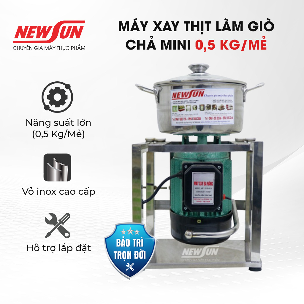 Máy Xay Thịt Làm Giò Chả Ruốc, Xay Cua, Xay Cá Gia Đình NEWSUN 0.5 Kg/ Mẻ, Inox Cao Cấp, Công Suất 750W, Chân vuông